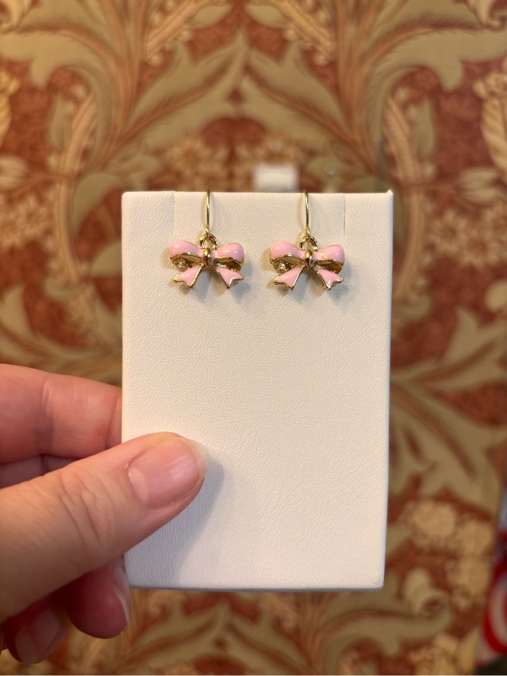 New Gold Bow Drop Earrings with Pink Enamel pretty girlie feminine